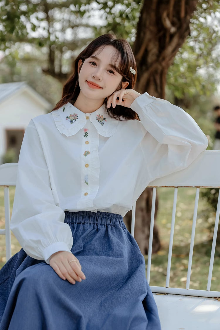 Floral Bouquet Embroidered Blouse (2 Colors)