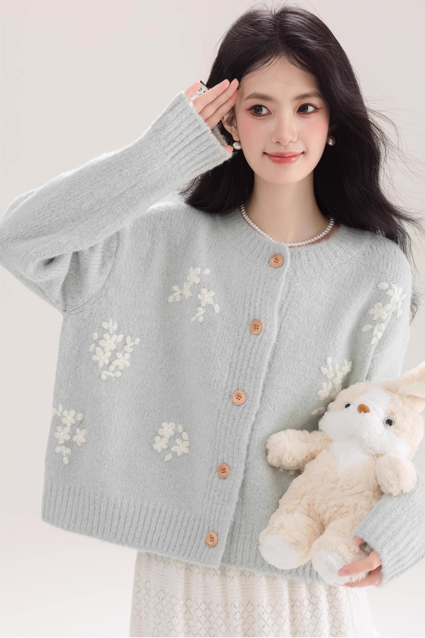 Ditsy Floral Round Neck Cardigan (4 Colors)