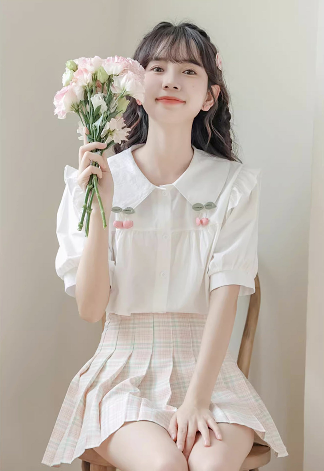 Cherry Tips Blouse (White)