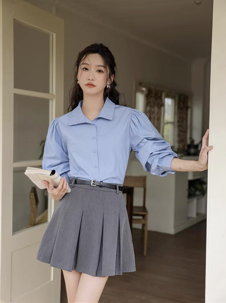 Basic Long Puff Sleeve Blouse (2 Colors)