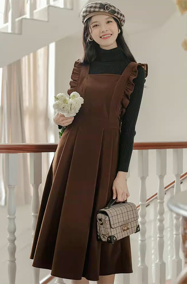 Frilly Corduroy Apron Pinafore Dress (3 Colors)