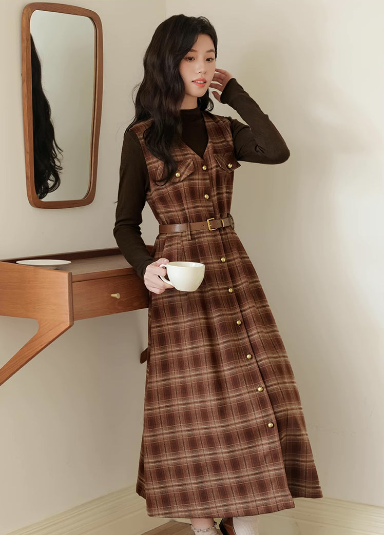 Ginger Plaid Pinafore Midi Dress (2 Colors)