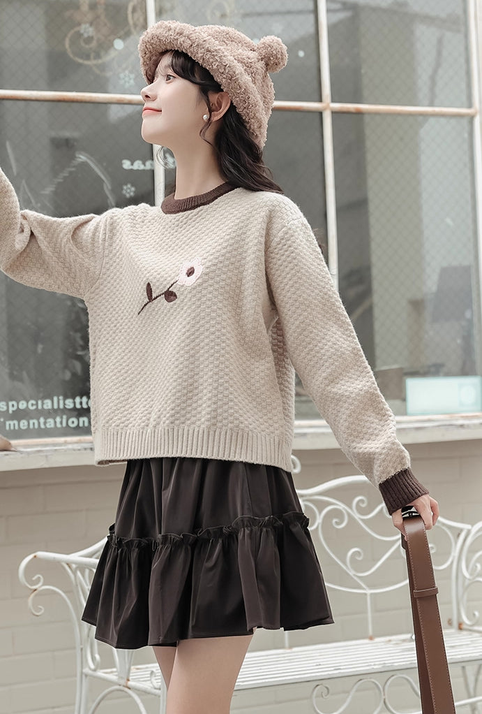 Waffle Knit Flower Sweater (2 Colors)