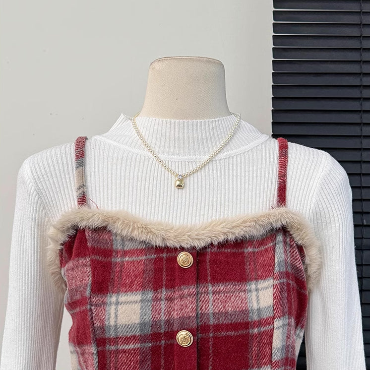 Fuzzy Plaid Midi Cami Dress (5 Colors)