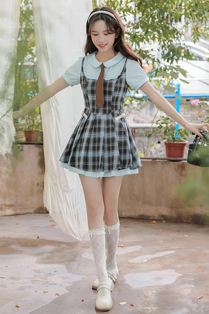 Chocolate Mint Twofer Mini Dress (Blue/Brown)