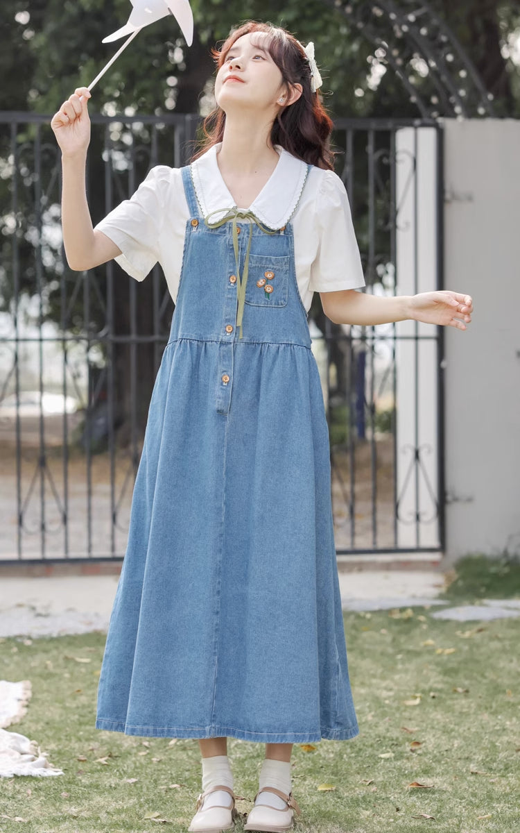Button Up Poppy Pinafore (Medium Denim)