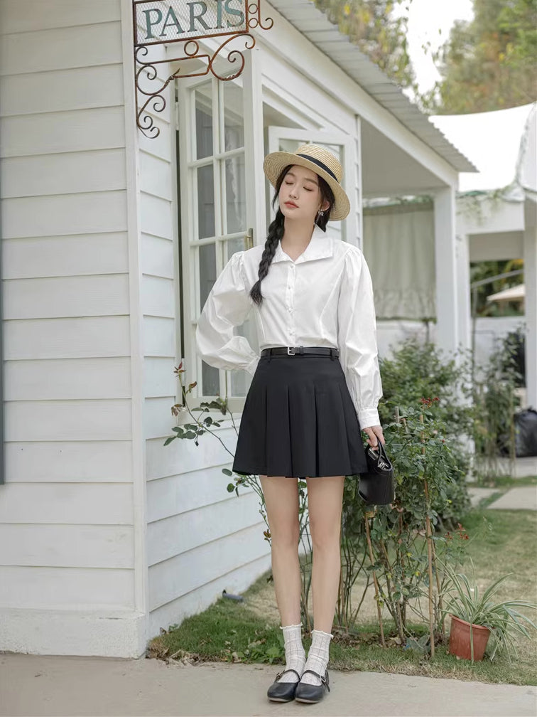 Basic Long Puff Sleeve Blouse (2 Colors)