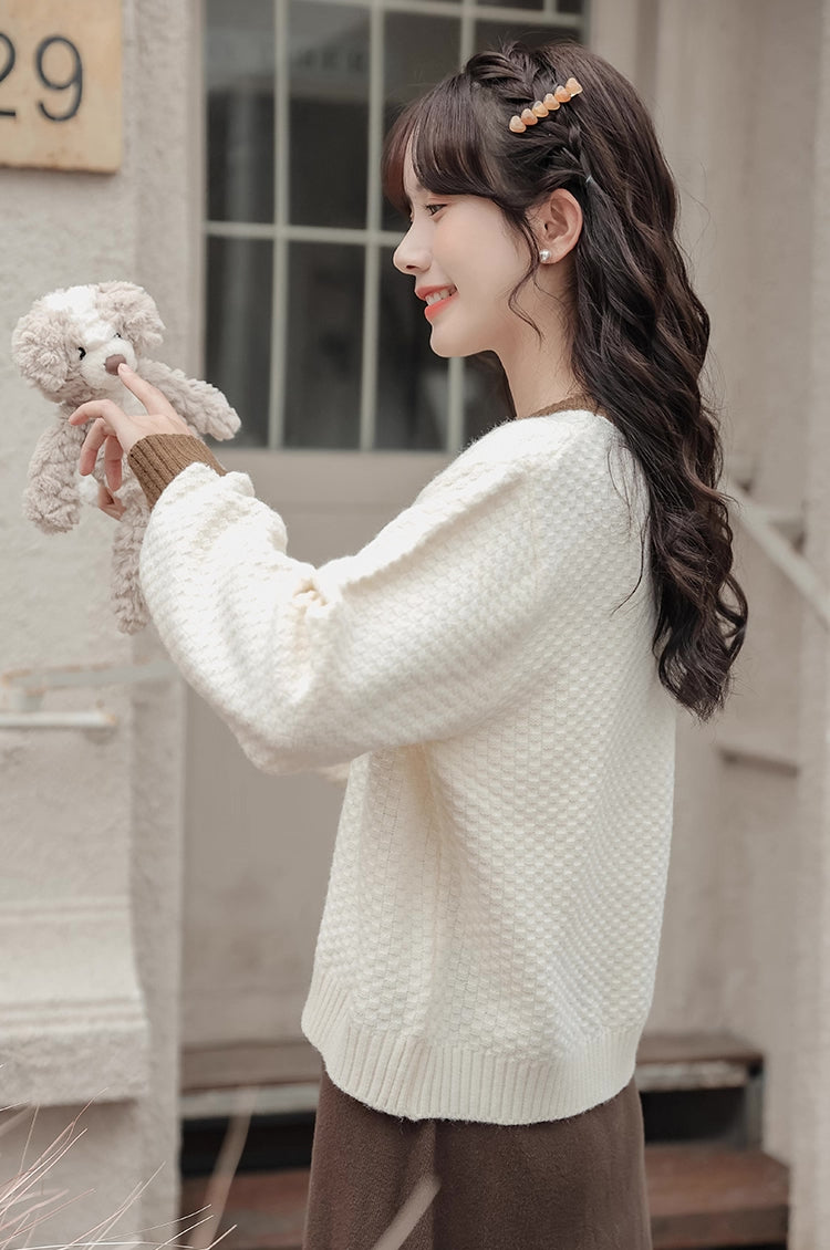 Waffle Knit Flower Sweater (2 Colors)