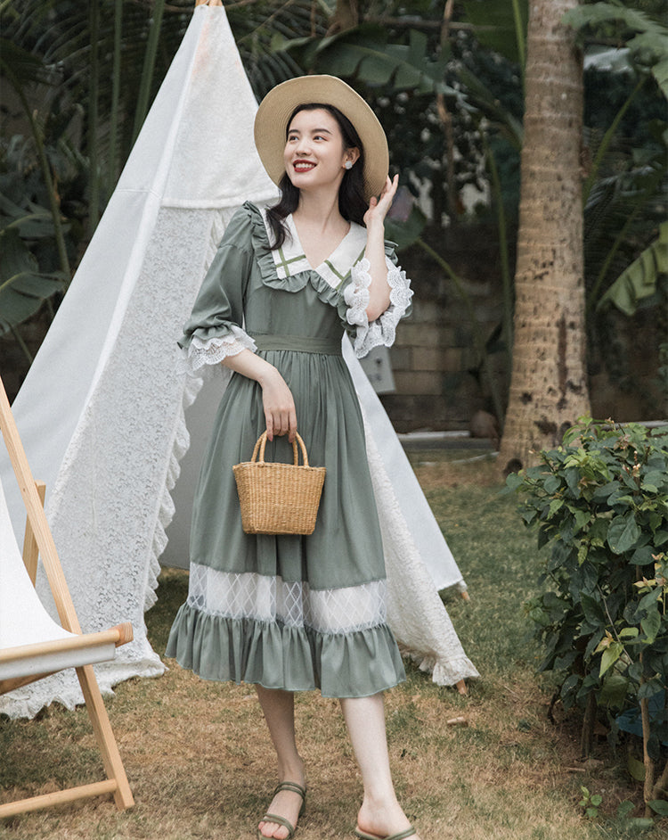 Adventure Peter Pan Collar Dress (Sage)