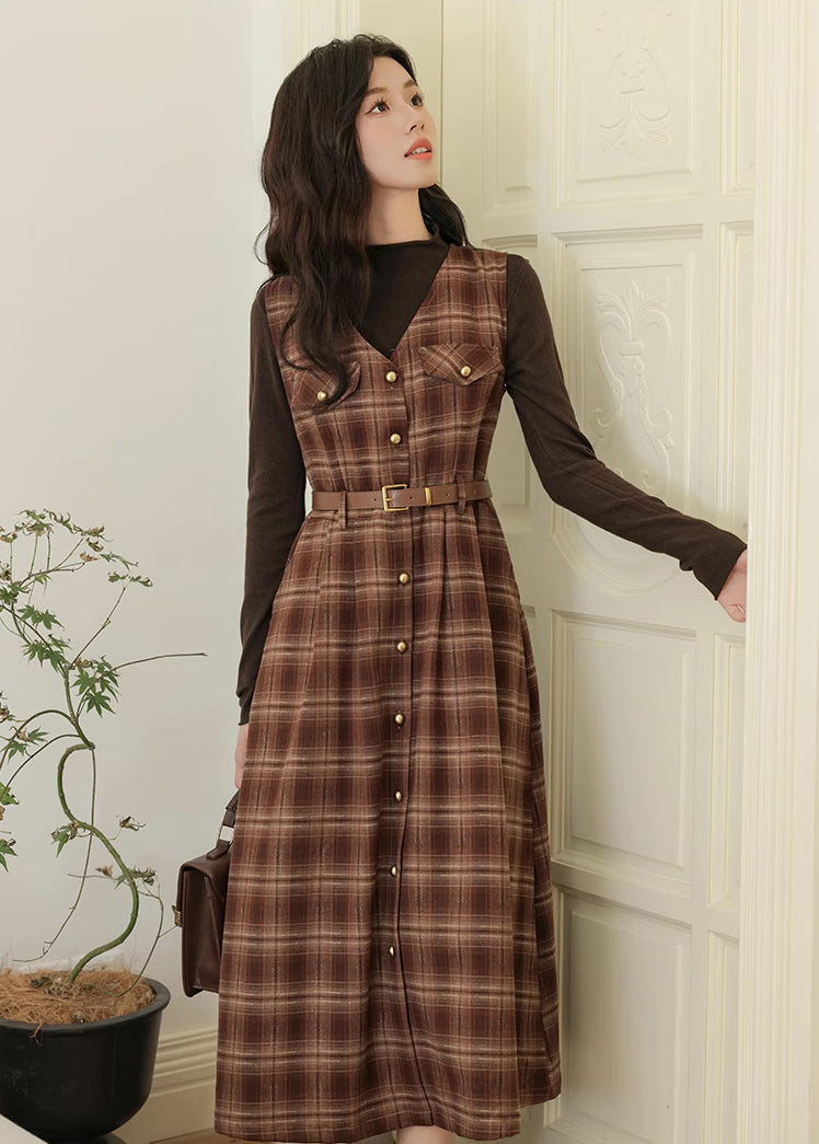 Ginger Plaid Pinafore Midi Dress (2 Colors)