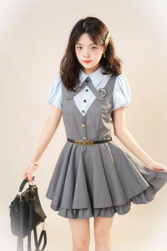 Summer Cadet Mini Twofer Dress (Blue/Gray)