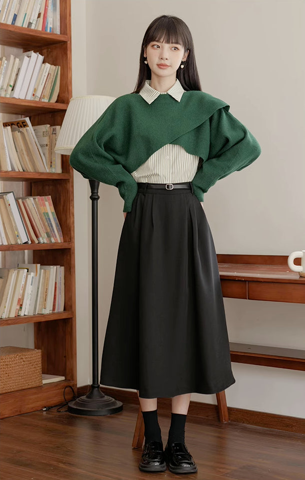 Criss Cross Cropped Throwover Sweater (Green)