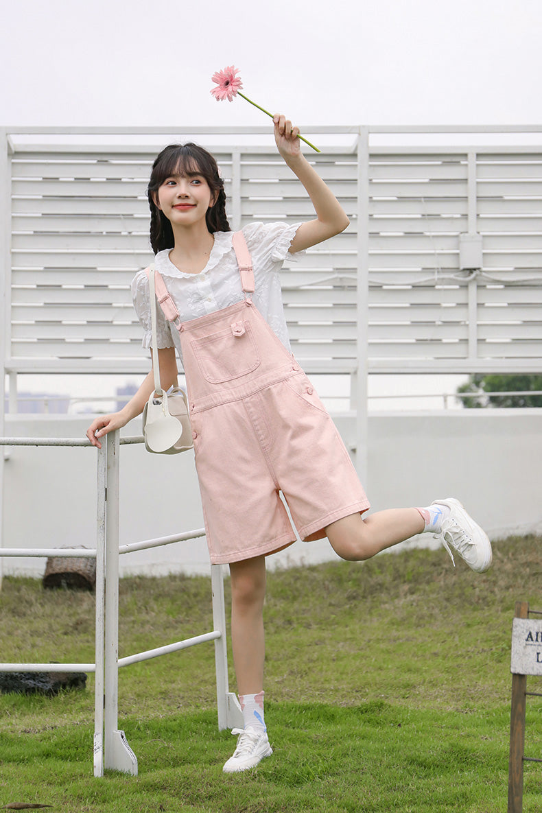 Sweet Heart Short Overalls (Pink)