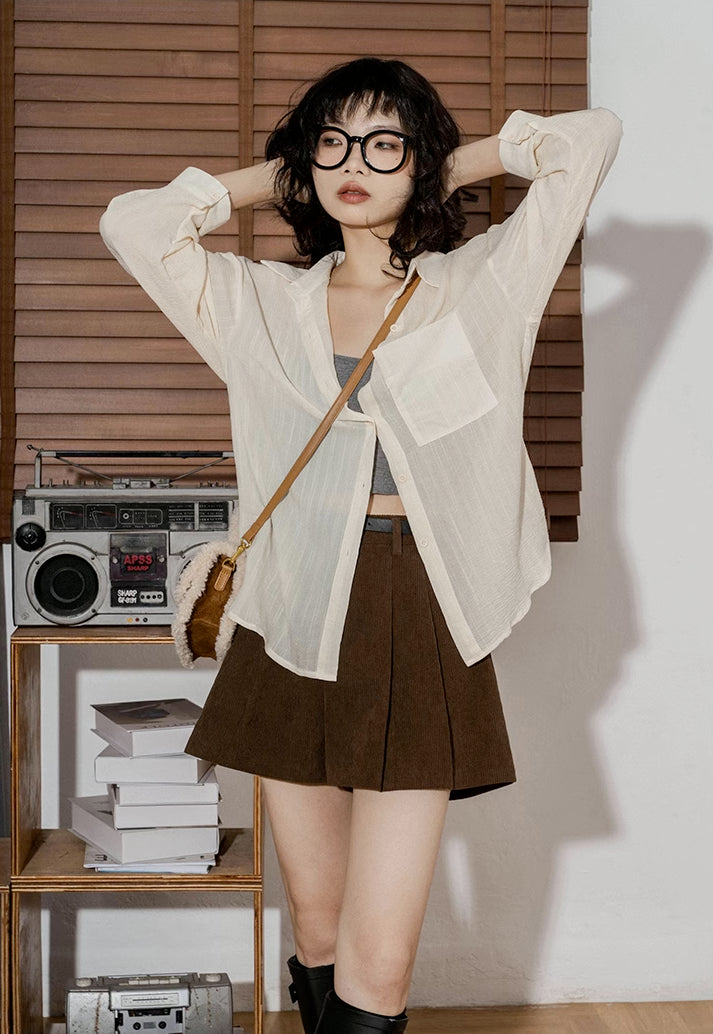 Corduroy Pleated Flared Shorts (3 Colors)