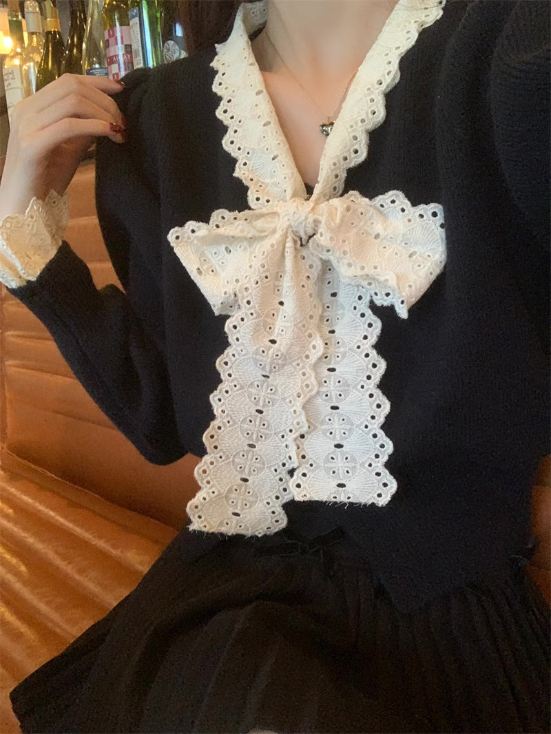Heart Button Lace Trim Cardigan (3 Colors)