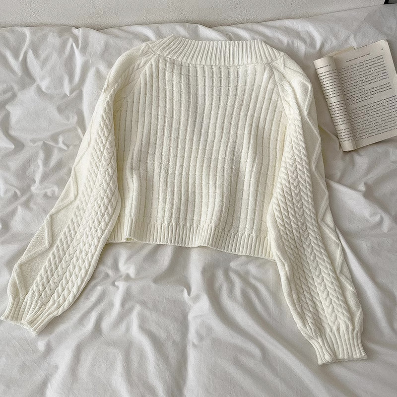 Pastel Cropped Cable Knit Cardigan (4 Colors)