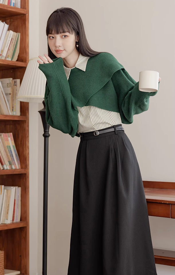 Criss Cross Cropped Throwover Sweater (Green)