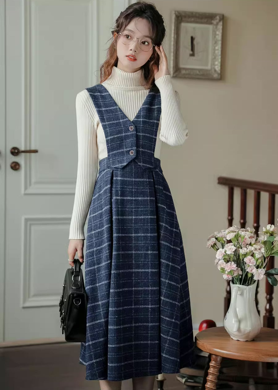 Plaid Vest Pinafore Dress (3 Colors)