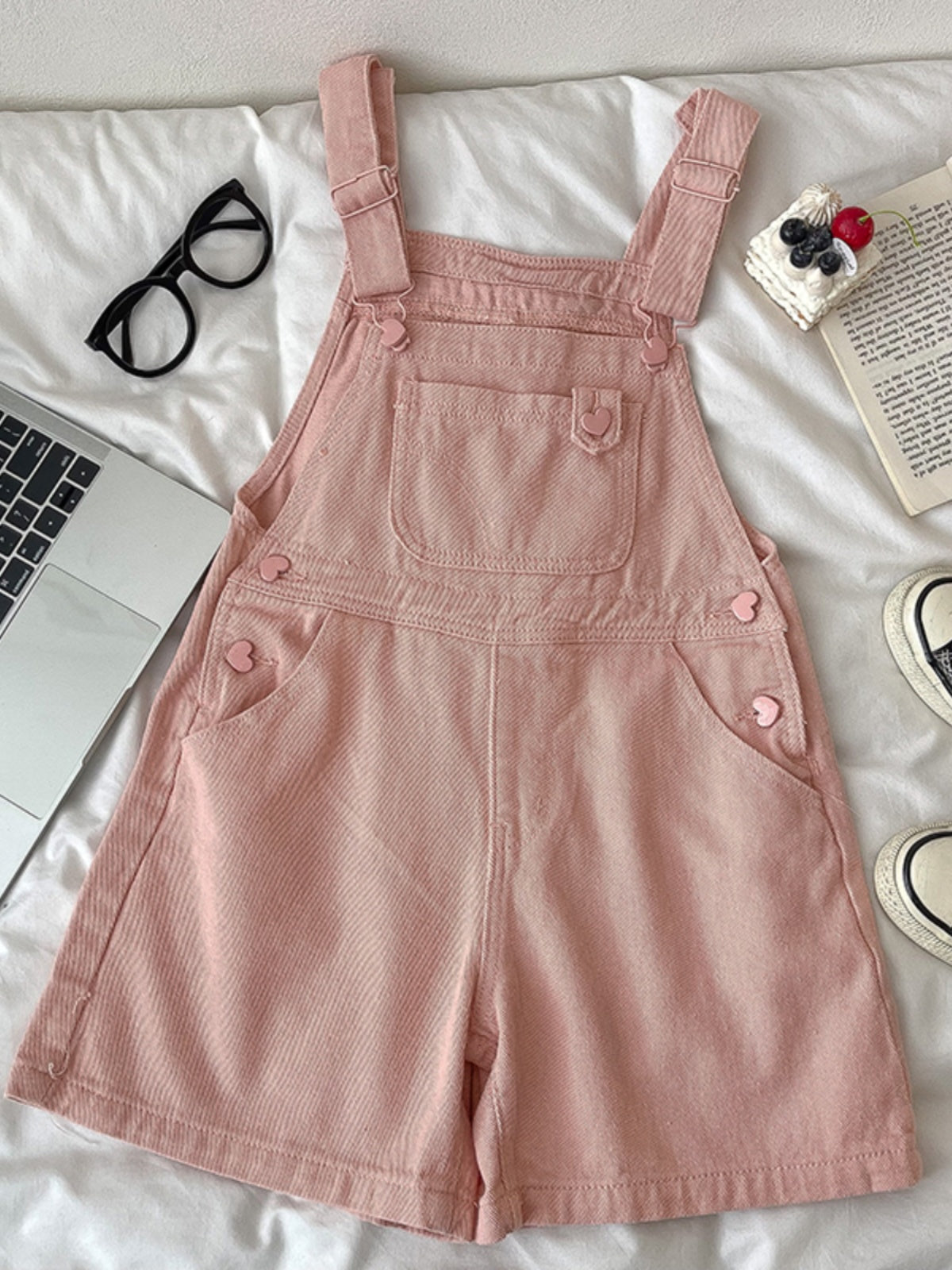 Sweet Heart Short Overalls (Pink) - Main Image