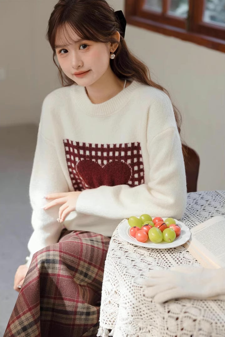 Patchwork Heart Sweater (White)