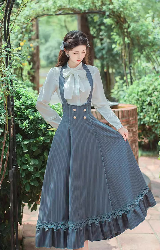 Evergarden Stripe Suspender Skirt & Blouse (Blue)