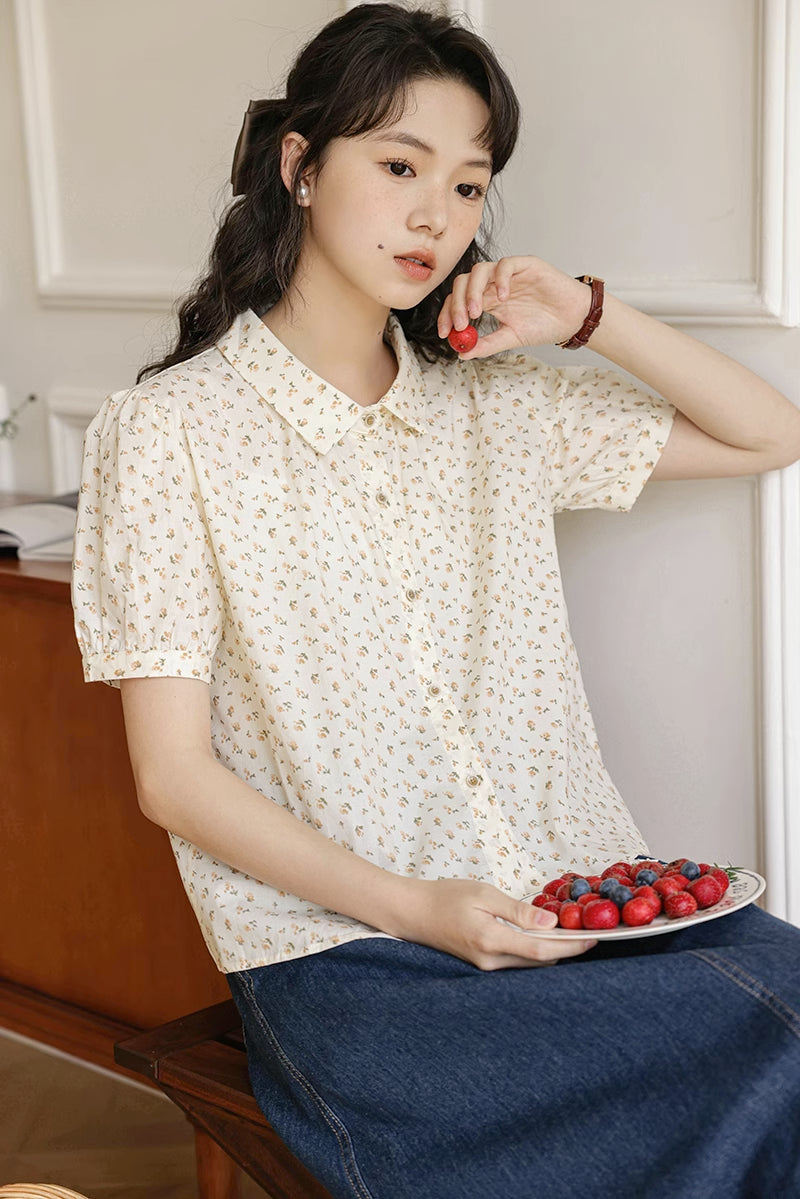 Ditsy Floral Blouse (Beige)