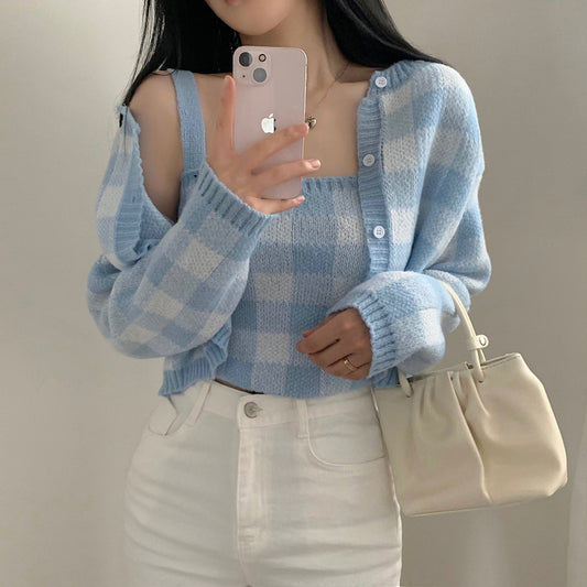 Gingham Cropped Cardi & Cami Set (5 Colors)