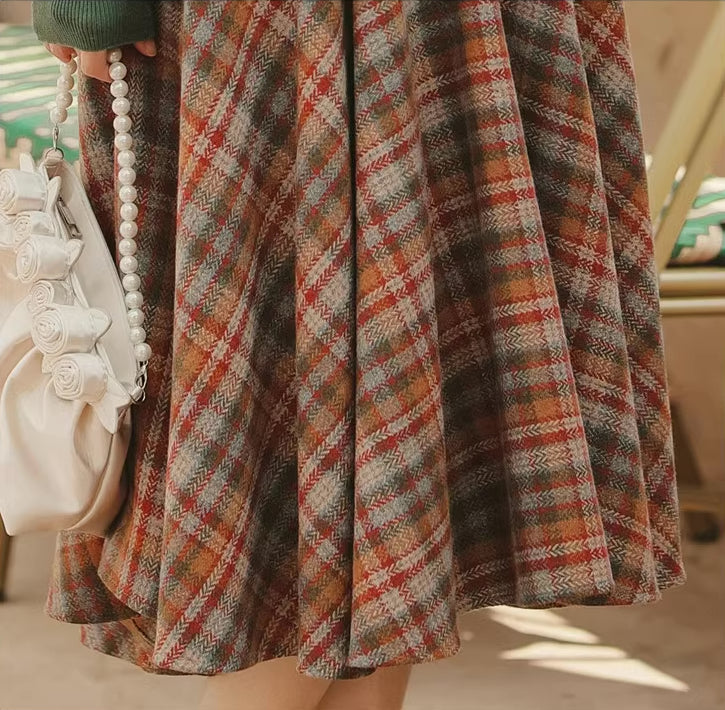 Maple Plaid Midi Circle Skirt (Multicolor)