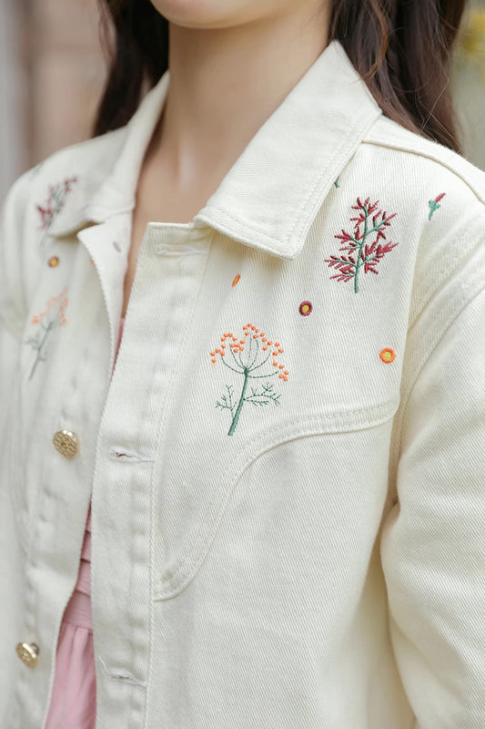 Ditsy Floral Embroidered Jacket (White)