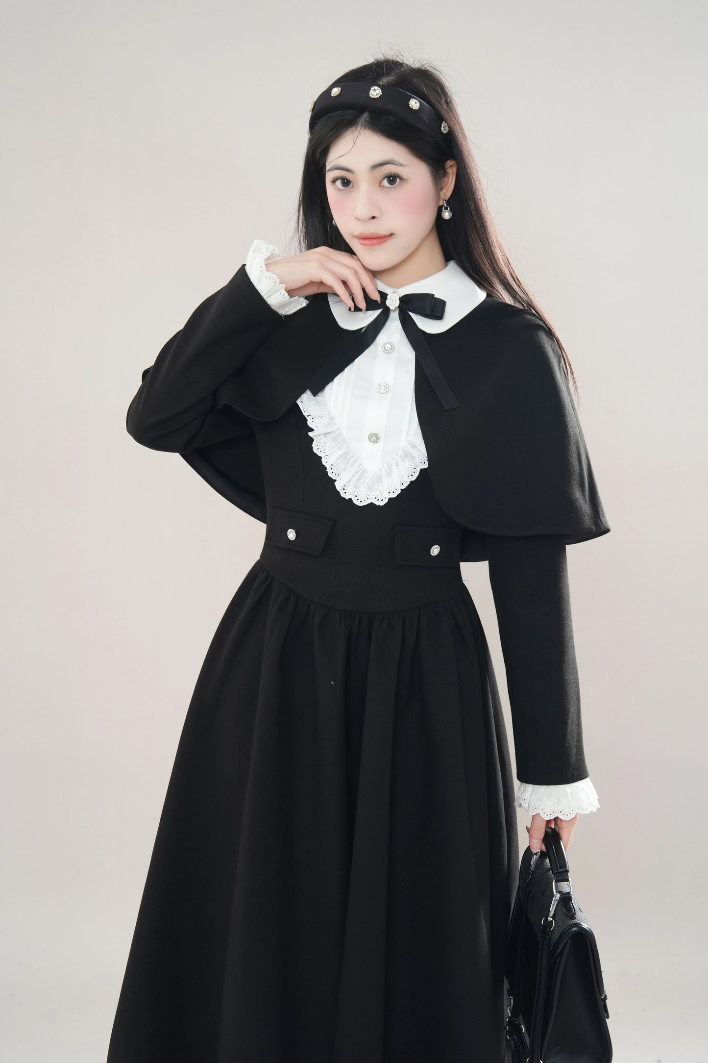 Kuromi Capelet Midi Dress (Black)