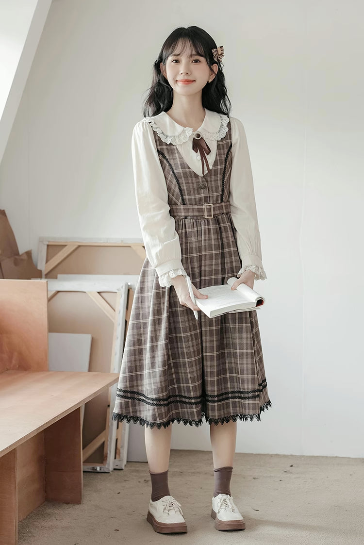 Mocca Plaid Midi Dress (Brown)