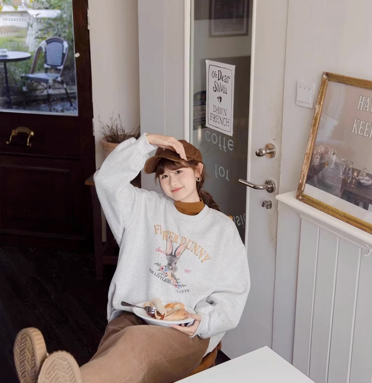 Flower Bunny Sweatshirt (Heather Gray)