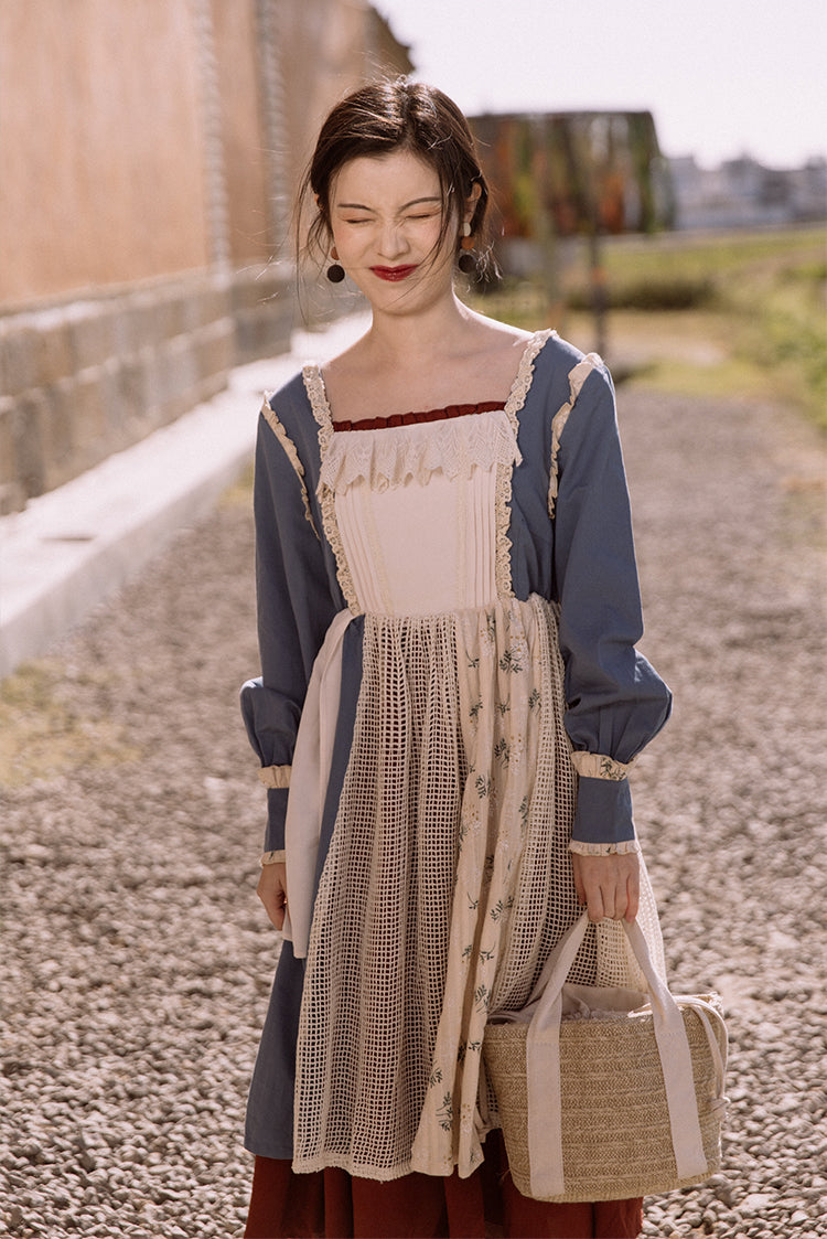 Patchwork Maiden Dress (Blue/White)