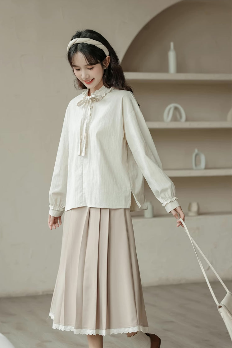 Ruffle Tie Blouse (Beige)