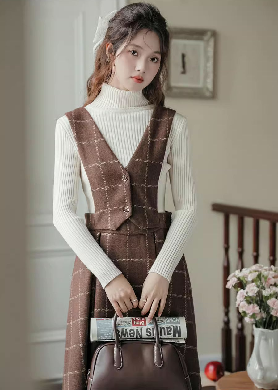 Plaid Vest Pinafore Dress (3 Colors)