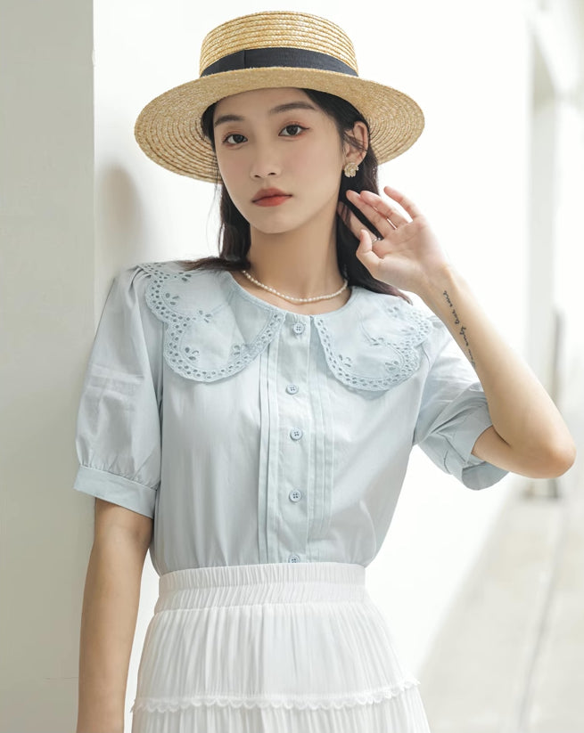 Broderie Collar Blouse (2 Colors)