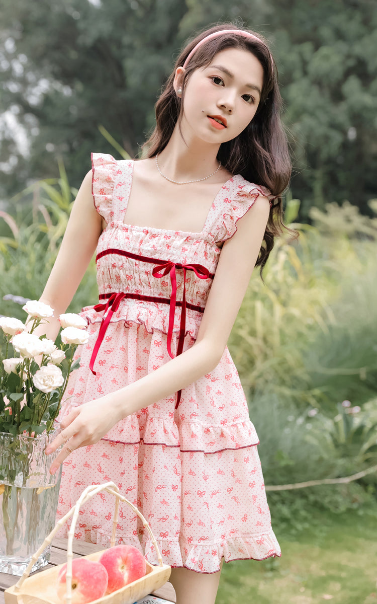 Little Bow Mini Dress (Pink/Red)