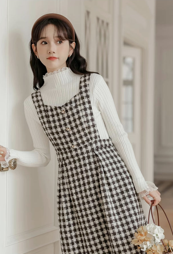 Gingham Tweed Pinafore Dress (Black Brown)