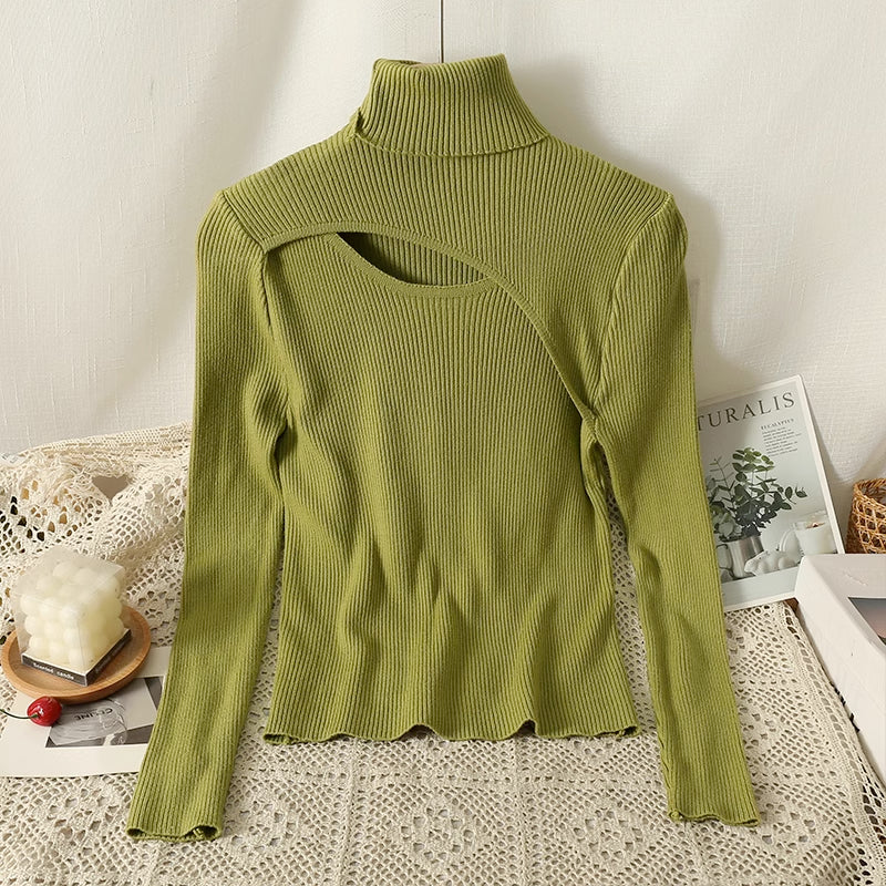 Cutout Ribbed Turtleneck Sweater (6 Colors)