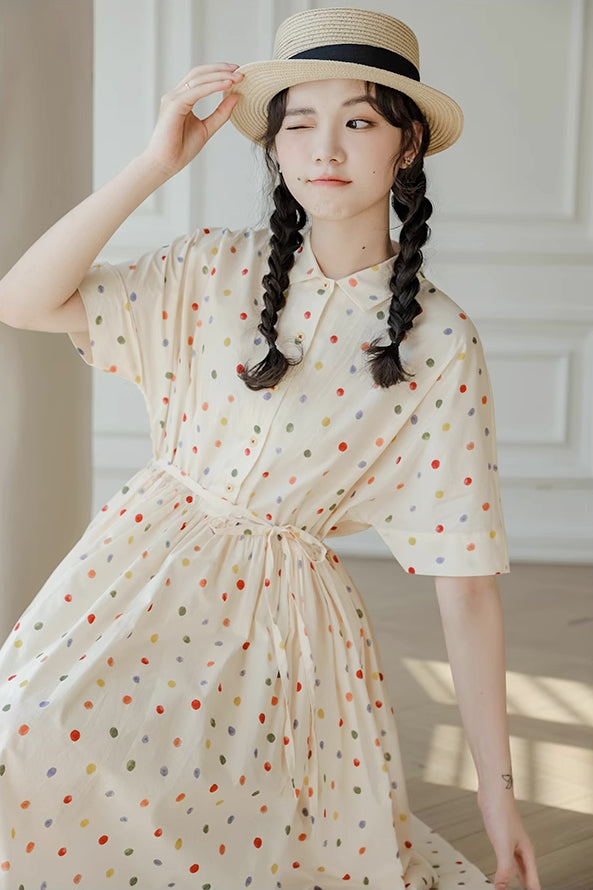 Skittles Polka Dot Shirt Dress (Cream)