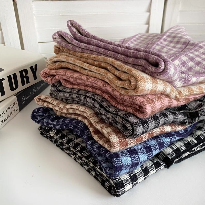Gingham Knit Pleated Skirt (7 Colors)