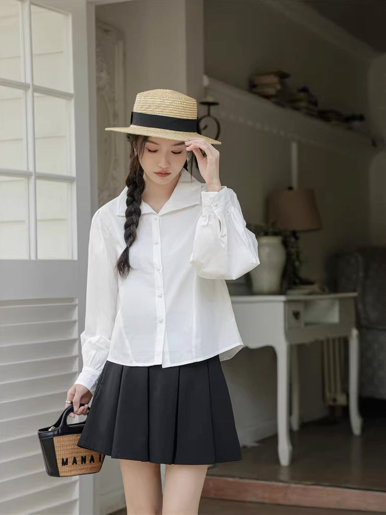 Basic Long Puff Sleeve Blouse (2 Colors)