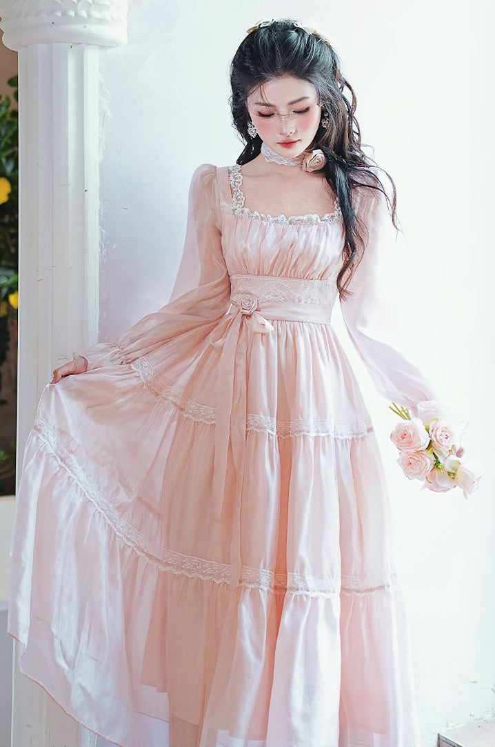 Rose Princess Organza Midi Dress (Pink)