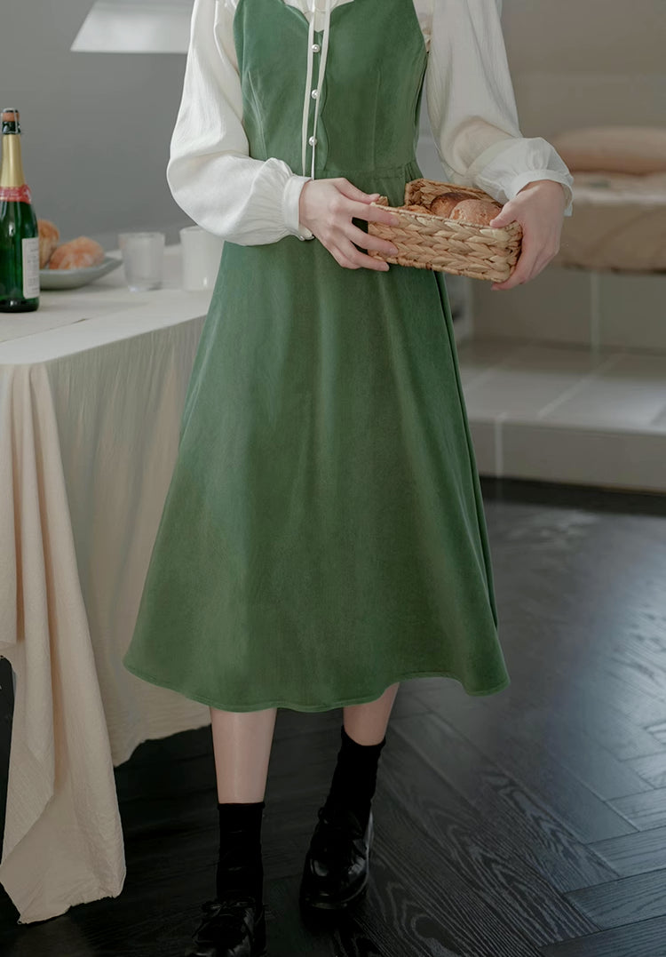 Corduroy Scallop Cami Midi Dress (Pistachio Green)