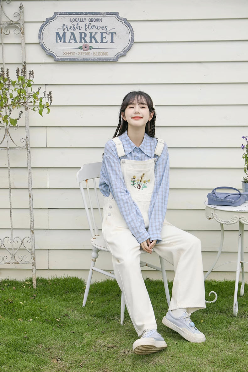 Wildflower Embroidered Overalls (White)