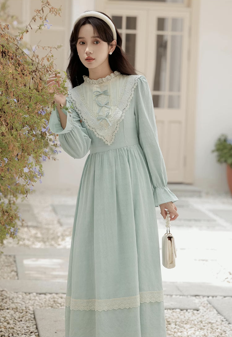 Mint Bows Midi Dress (Eggshell Blue)