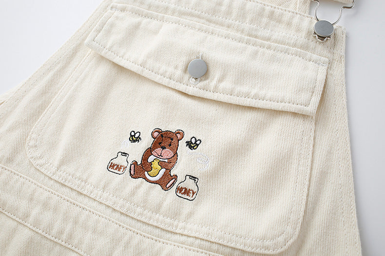 Honey Bear Short Overalls (White)