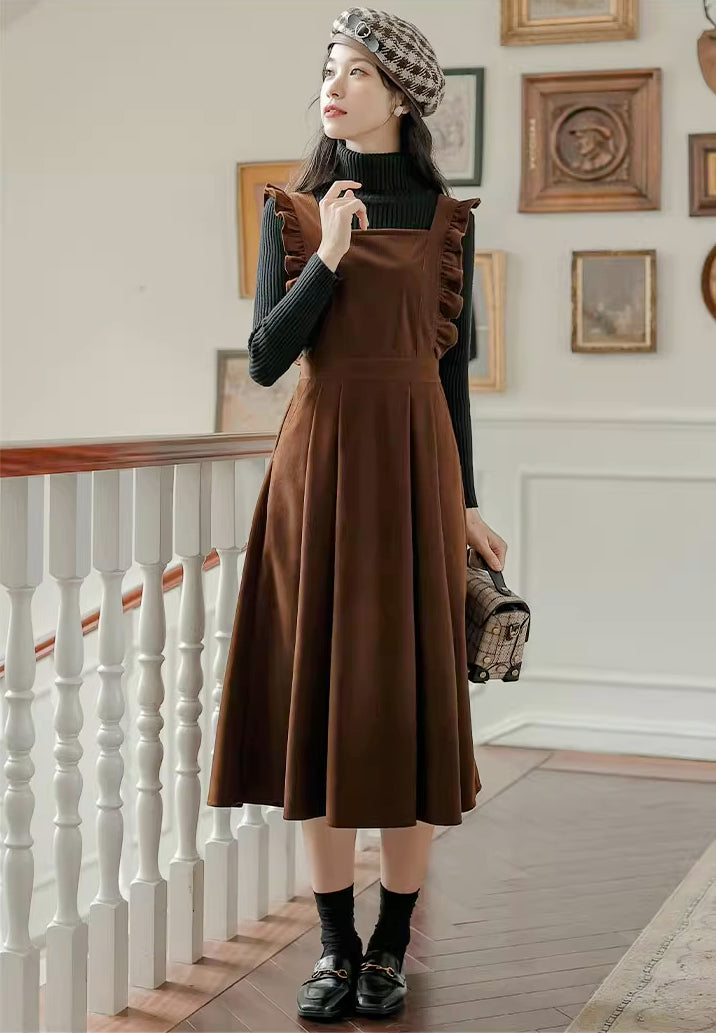 Frilly Corduroy Apron Pinafore Dress (3 Colors)