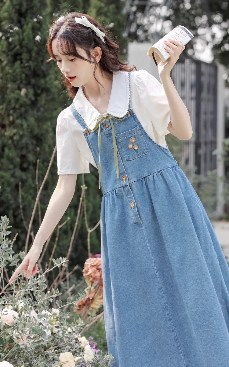 Button Up Poppy Pinafore (Medium Denim)