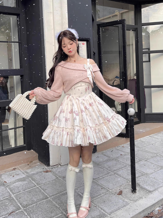 Sweet Rose Mini Dress (White/Pink)